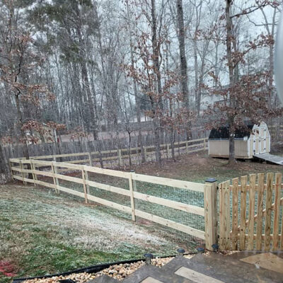 4’ Wood 3-Board Paddock Fence with 2”x4” Wire Mesh and Fascia Board