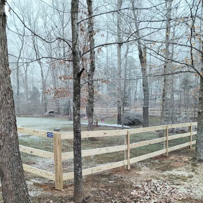 4’ Wood 3-Board Paddock Fence with 2”x4” Wire Mesh and Fascia Board
