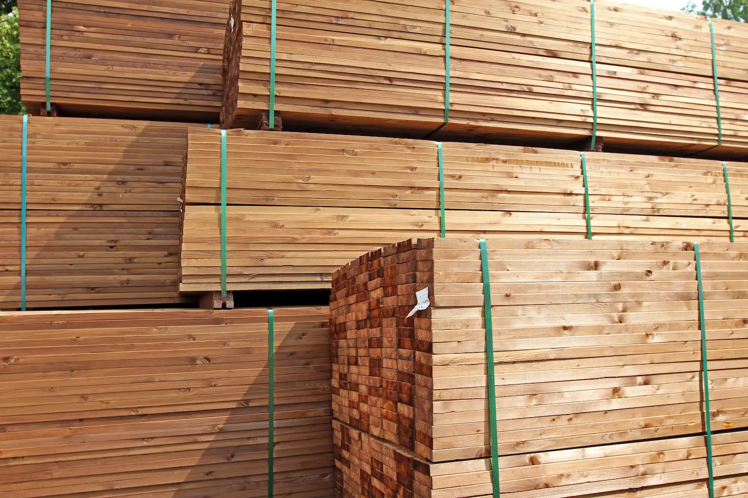 stack of wooden terrace planks at the lumber yard wood